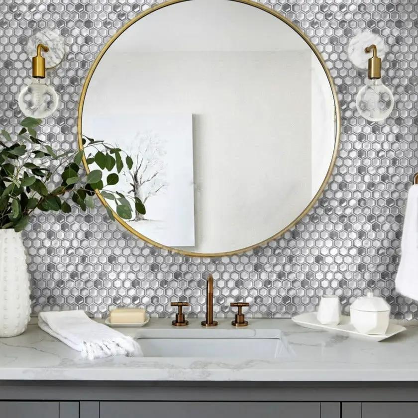 Silver 11x11 Glossy Matte Hexagon Glass Mosaic Tile (10 pack, 8.63 sq ft/case) by Apollo Tile