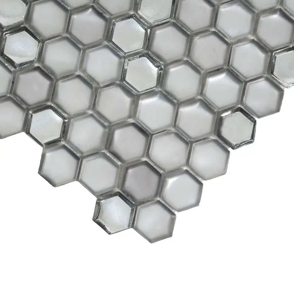 Silver 11x11 Glossy Matte Hexagon Glass Mosaic Tile (10 pack, 8.63 sq ft/case) by Apollo Tile