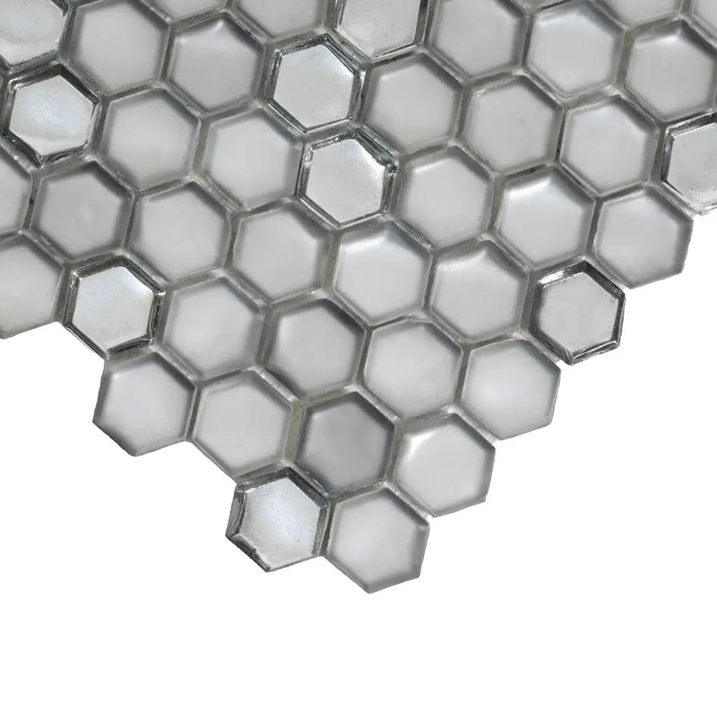 Silver 11x11 Glossy Matte Hexagon Glass Mosaic Tile (10 pack, 8.63 sq ft/case) by Apollo Tile