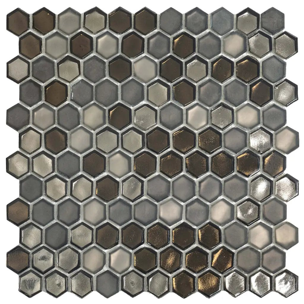 Gray 11x11 Glossy Matte Hexagon Glass Mosaic Tile (10 pack, 8.63 sq ft/case) by Apollo Tile