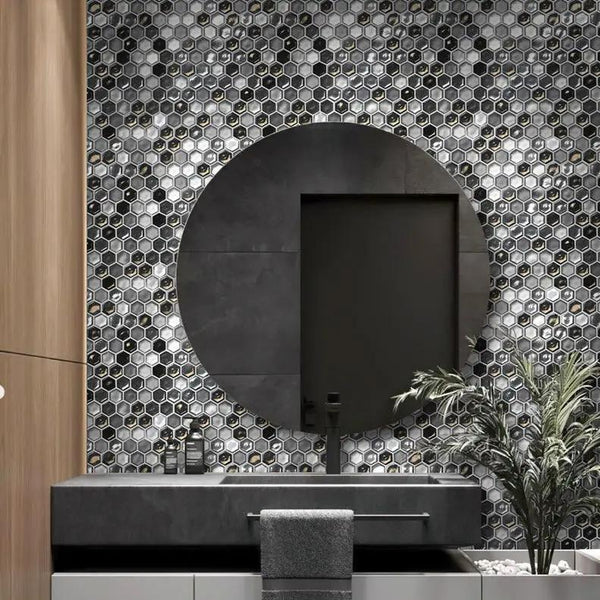 Gray 11x11 Glossy Matte Hexagon Glass Mosaic Tile (10 pack, 8.63 sq ft/case), photo 2 of 5