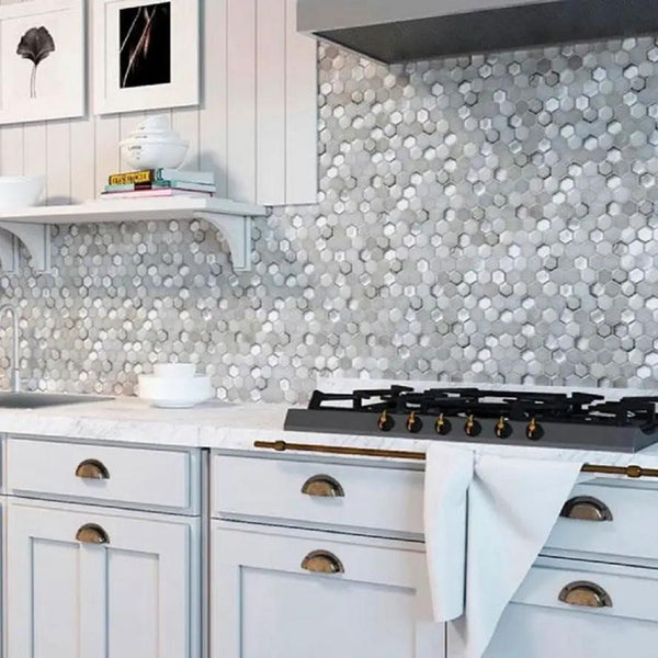 Gray White 11x11 Glossy Matte Hexagon Glass Ceramic Mosaic Tile (10 pack, 8.63 sq ft/case), photo 2 of 6