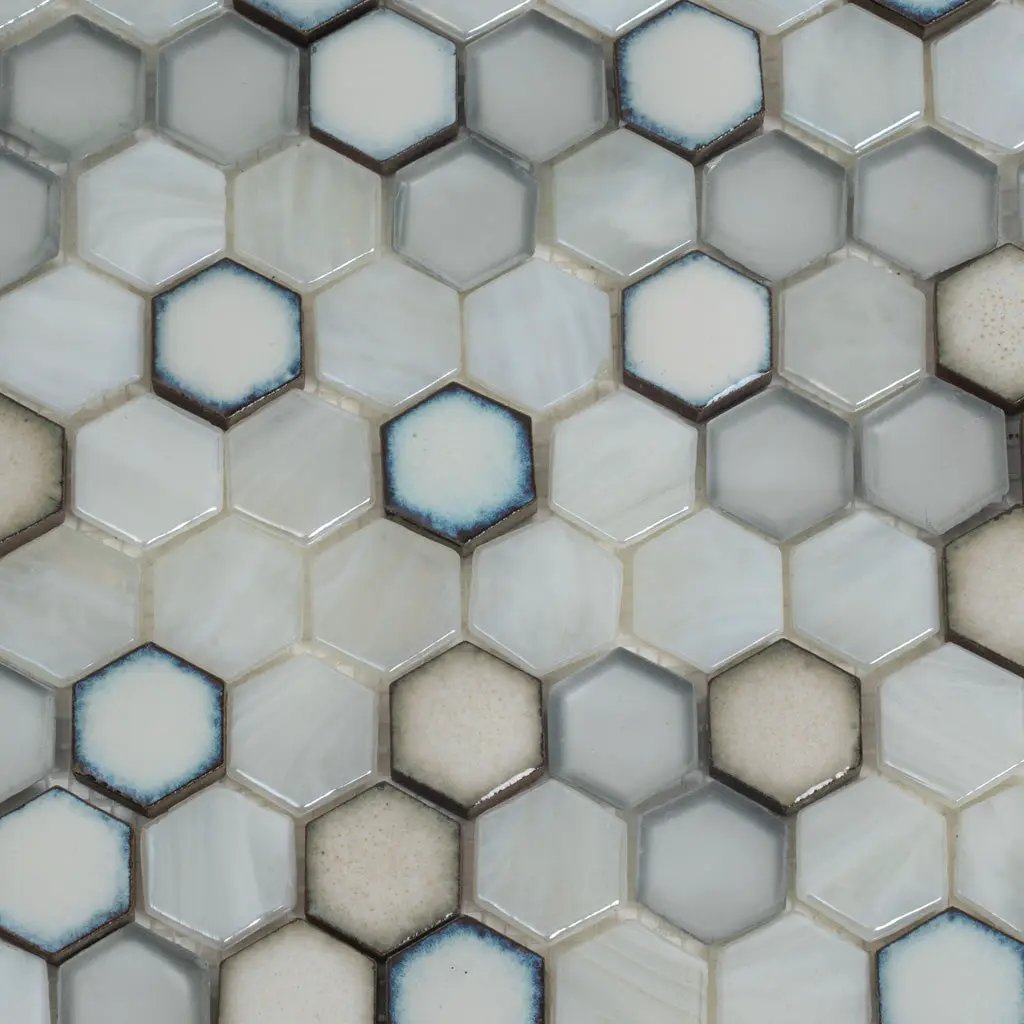 Gray White 11x11 Glossy Matte Hexagon Glass Ceramic Mosaic Tile (10 pack, 8.63 sq ft/case) by Apollo Tile