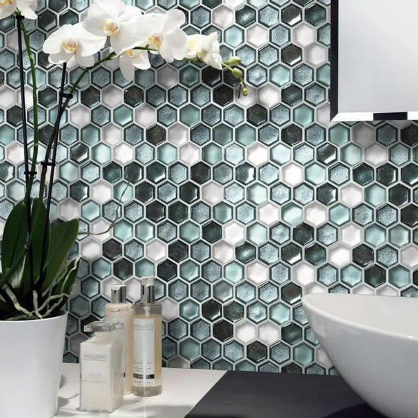 Blue 11x11 Glossy Matte Hexagon Glass Mosaic Tile (10 pack, 8.63 sq ft/case)