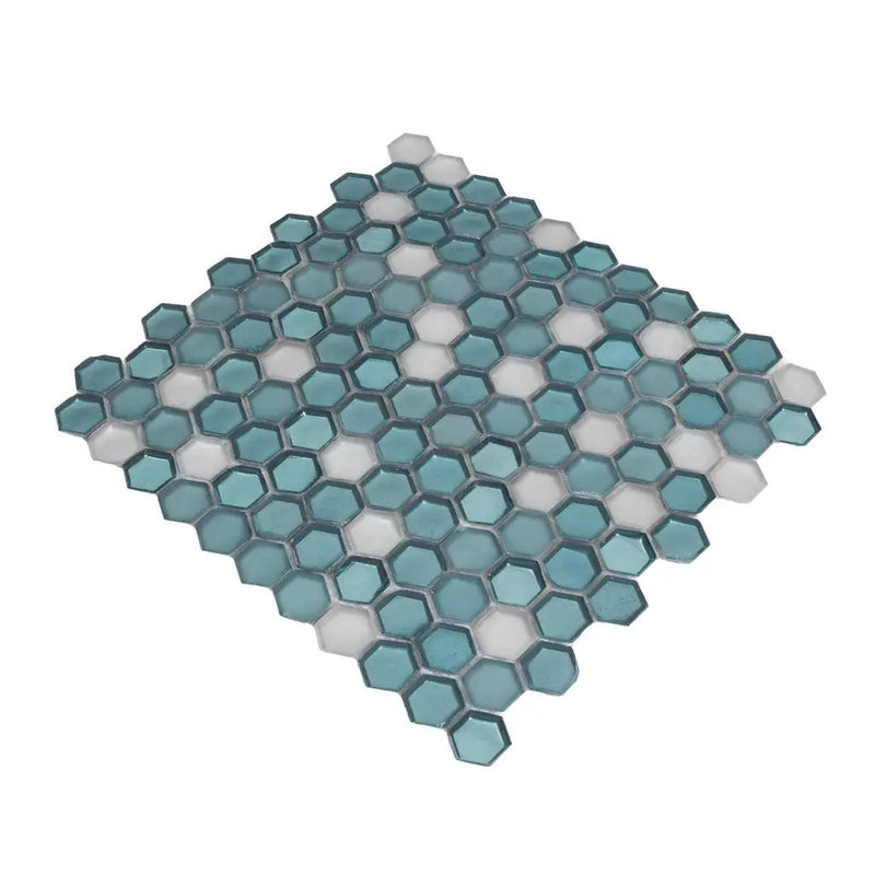 Blue 11x11 Glossy Matte Hexagon Glass Mosaic Tile (10 pack, 8.63 sq ft/case) by Apollo Tile