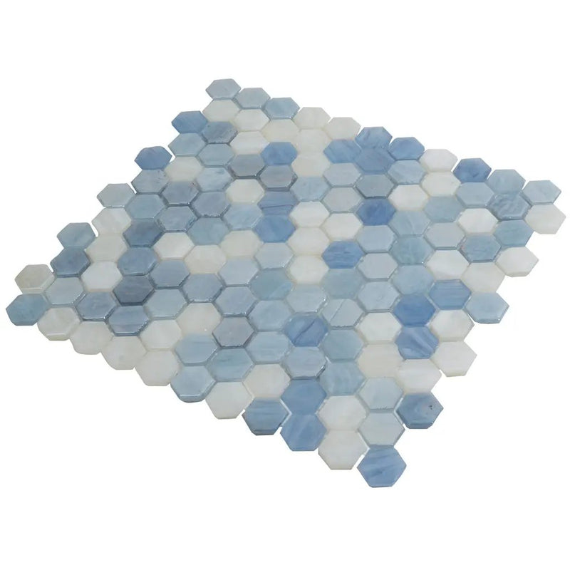 Light Blue 11x11 Glossy Hexagon Glass Mosaic Tile (10 pack, 8.63 sq ft/case) by Apollo Tile