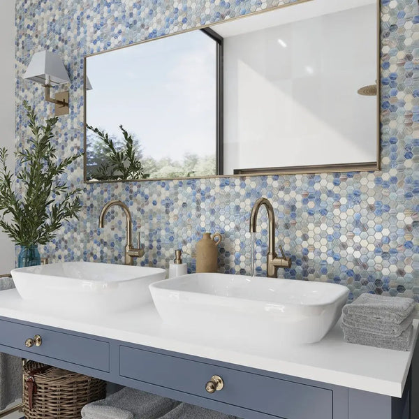 Light Blue 11x11 Glossy Hexagon Glass Mosaic Tile (10 pack, 8.63 sq ft/case), photo 2 of 8