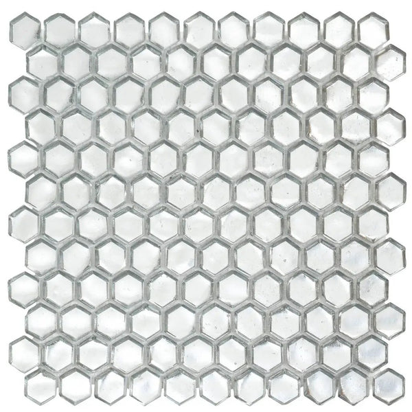 Silver 11x11 Glossy Hexagon Glass Mosaic Tile (10 pack, 8.63 sq ft/case)