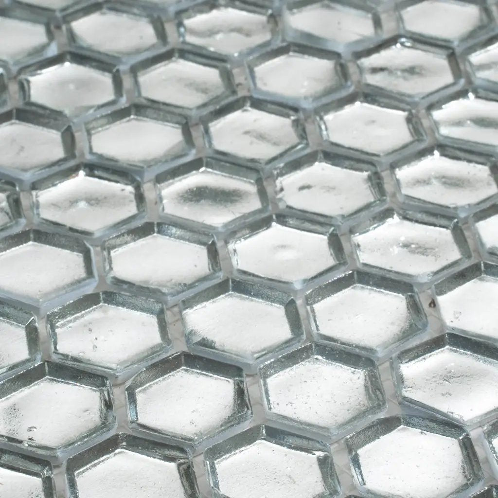 Silver 11x11 Glossy Hexagon Glass Mosaic Tile (10 pack, 8.63 sq ft/case) by Apollo Tile