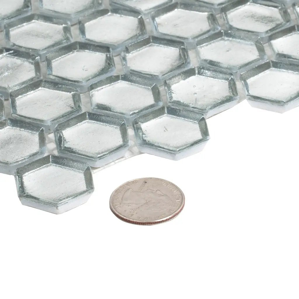 Silver 11x11 Glossy Hexagon Glass Mosaic Tile (10 pack, 8.63 sq ft/case) by Apollo Tile