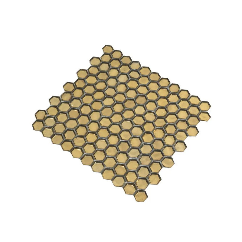 Gold 11x11 Glossy Hexagon Glass Mosaic Tile (10 pack, 8.63 sq ft/case) by Apollo Tile