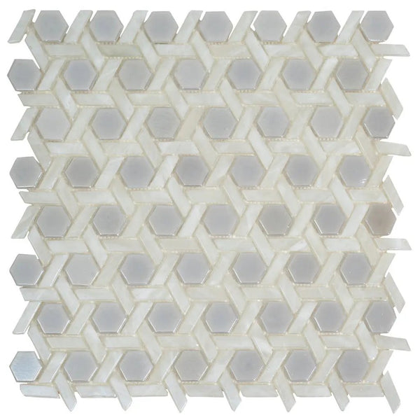 Cotton White 12x12 Glossy Hexagon Glass Mosaic Tile (10 pack, 9.67 sq ft/case)