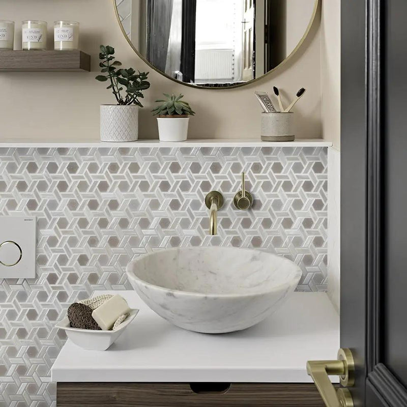 Cotton White 12x12 Glossy Hexagon Glass Mosaic Tile (10 pack, 9.67 sq ft/case) by Apollo Tile