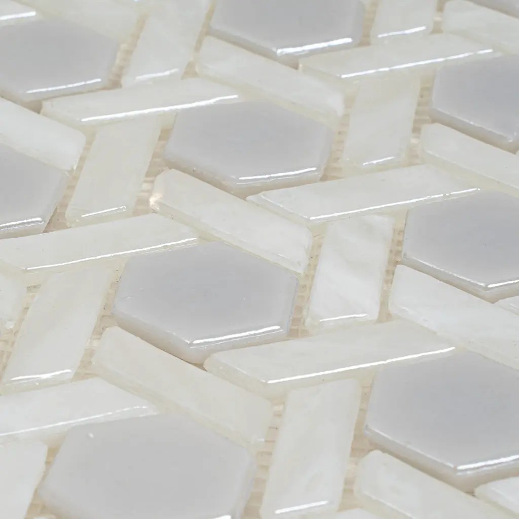 Cotton White 12x12 Glossy Hexagon Glass Mosaic Tile (10 pack, 9.67 sq ft/case) by Apollo Tile