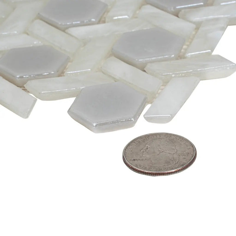 Cotton White 12x12 Glossy Hexagon Glass Mosaic Tile (10 pack, 9.67 sq ft/case) by Apollo Tile