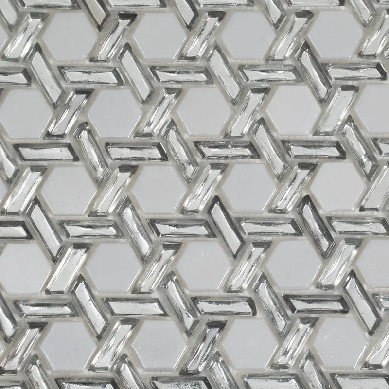 Silver 12x12 Glossy Hexagon Glass Mosaic Tile (10 pack, 9.67 sq ft/case) by Apollo Tile