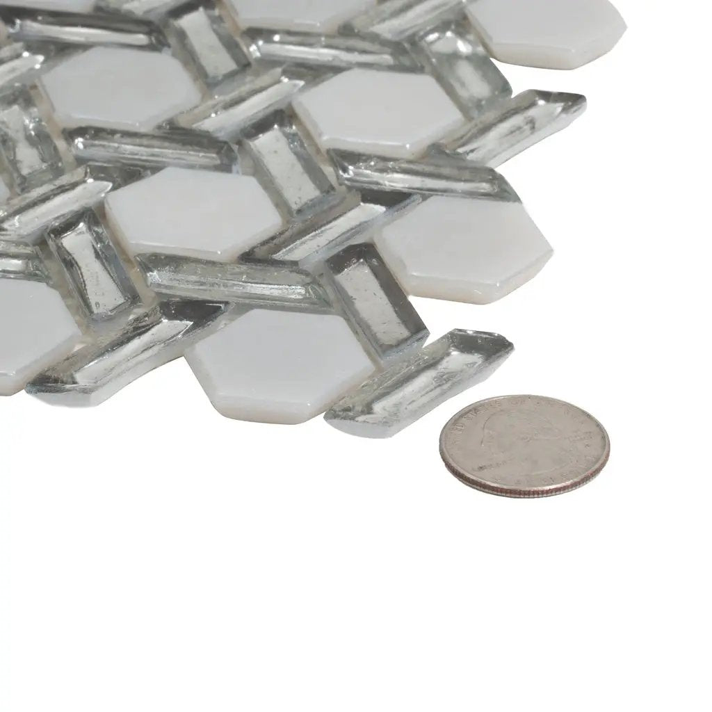 Silver 12x12 Glossy Hexagon Glass Mosaic Tile (10 pack, 9.67 sq ft/case) by Apollo Tile
