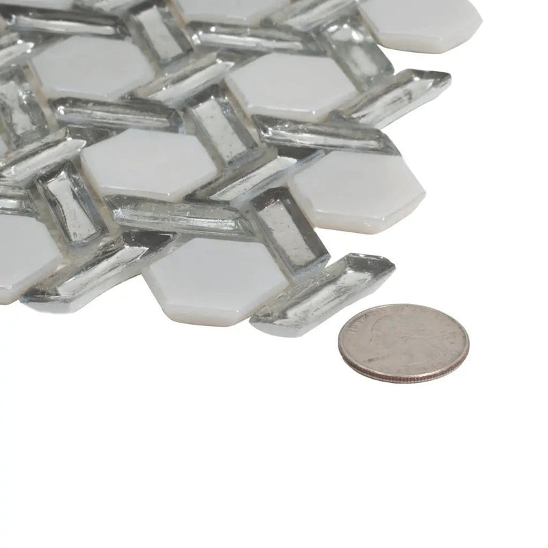Silver 12x12 Glossy Hexagon Glass Mosaic Tile (10 pack, 9.67 sq ft/case) by Apollo Tile