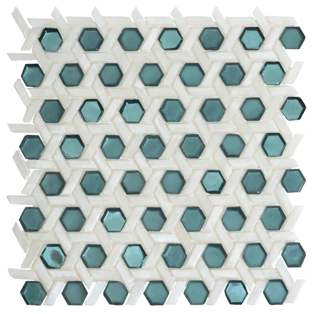 Teal Green 12x12 Glossy Hexagon Glass Mosaic Tile (10 pack, 9.67 sq ft/case) by Apollo Tile