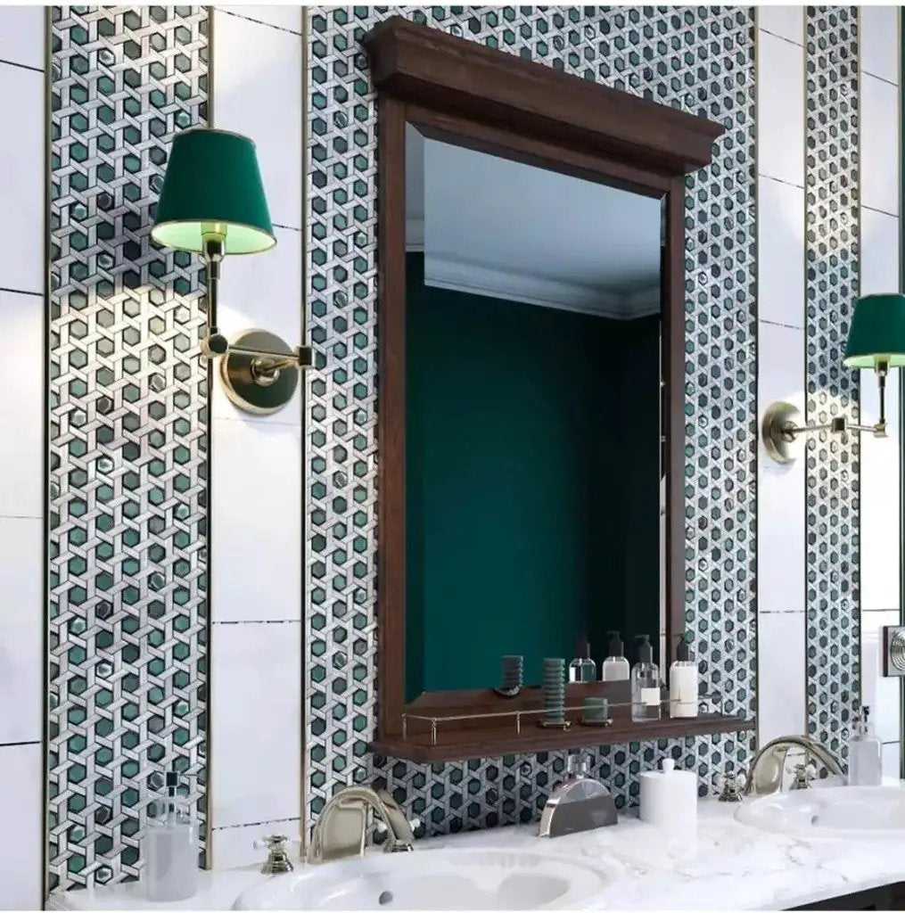Teal Green 12x12 Glossy Hexagon Glass Mosaic Tile (10 pack, 9.67 sq ft/case) by Apollo Tile