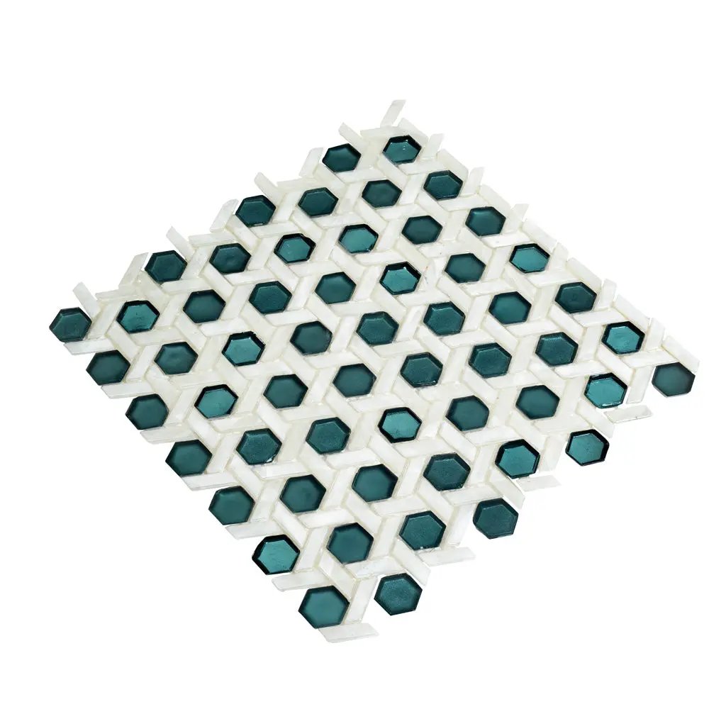 Teal Green 12x12 Glossy Hexagon Glass Mosaic Tile (10 pack, 9.67 sq ft/case) by Apollo Tile