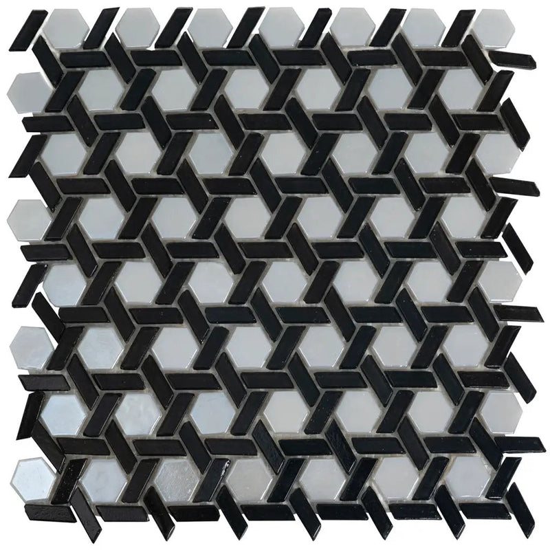 Black 12x12 Glossy Hexagon Glass Mosaic Tile (10 pack, 9.67 sq ft/case) by Apollo Tile