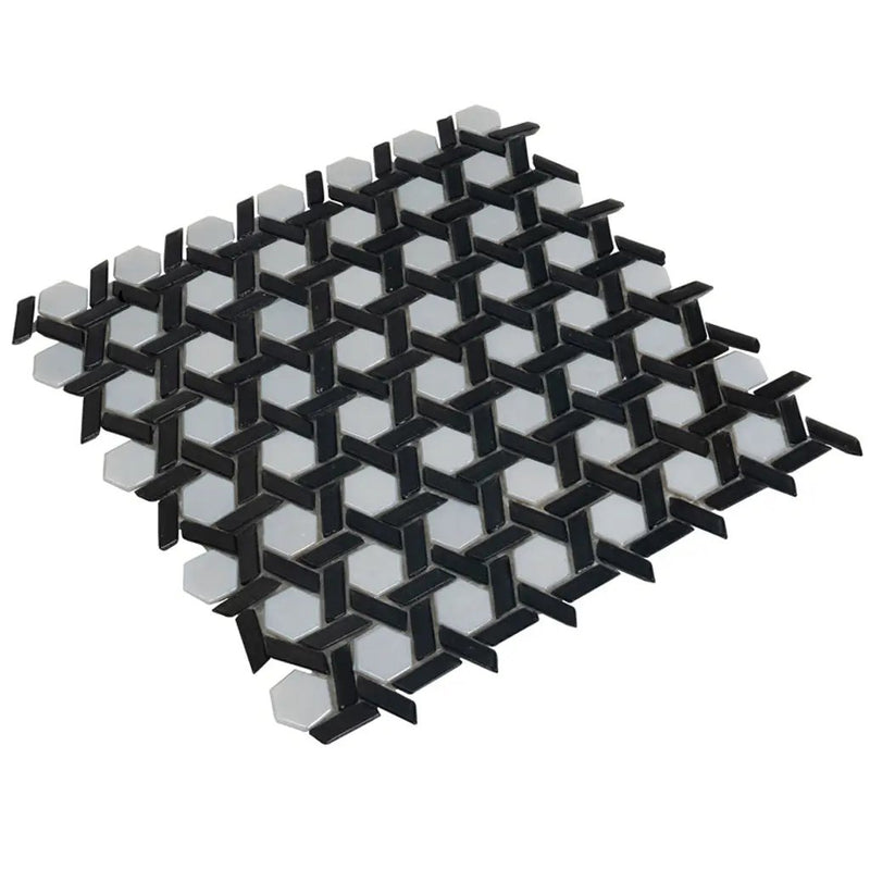 Black 12x12 Glossy Hexagon Glass Mosaic Tile (10 pack, 9.67 sq ft/case) by Apollo Tile