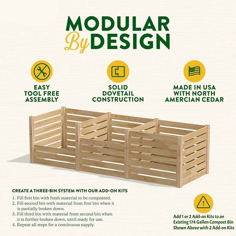 Add on Kit for 174 Gallon Cedar Wood Compost Bin - Made in the USA by HomePacific