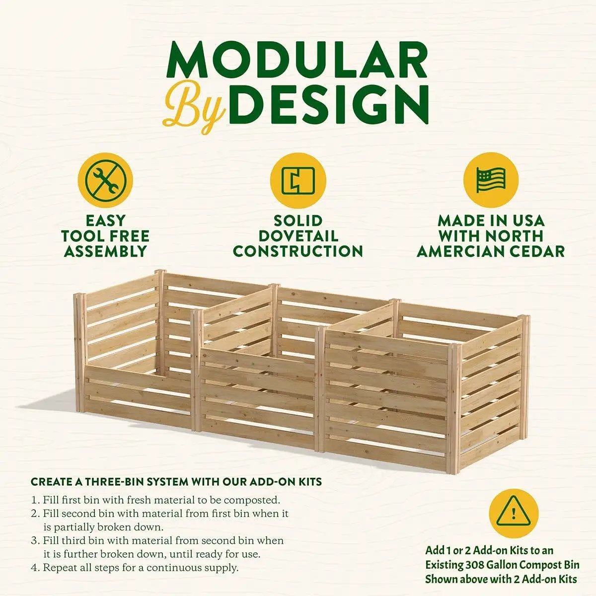 Add on Kit for 308 Gallon Cedar Wood Compost Bin - Made in the USA by HomePacific