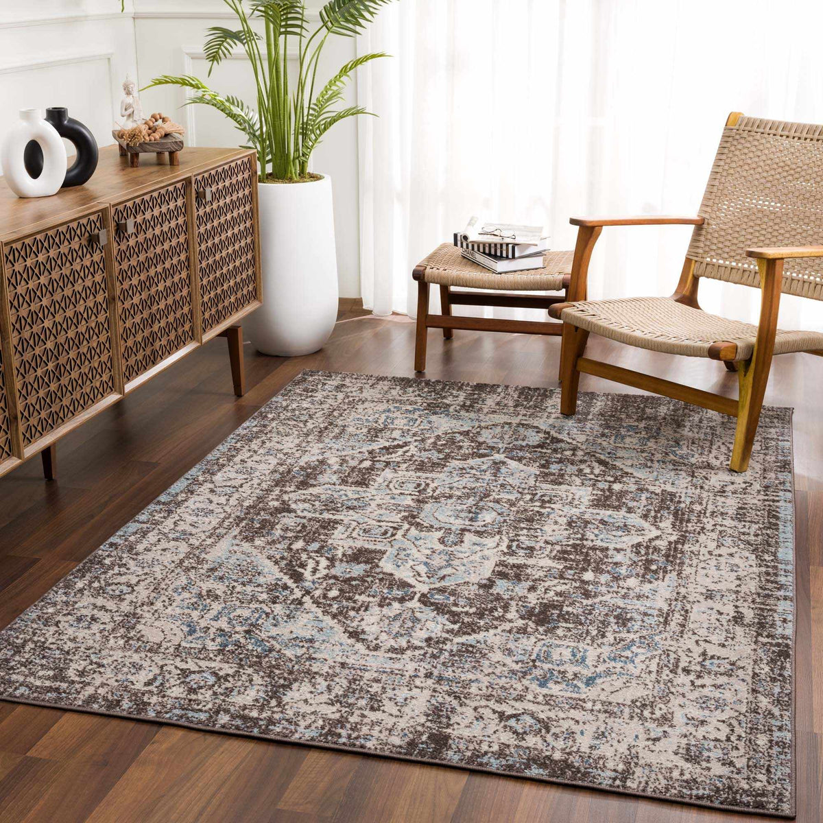 Peeta Dark Brown Medallion Area Rug by Hauteloom
