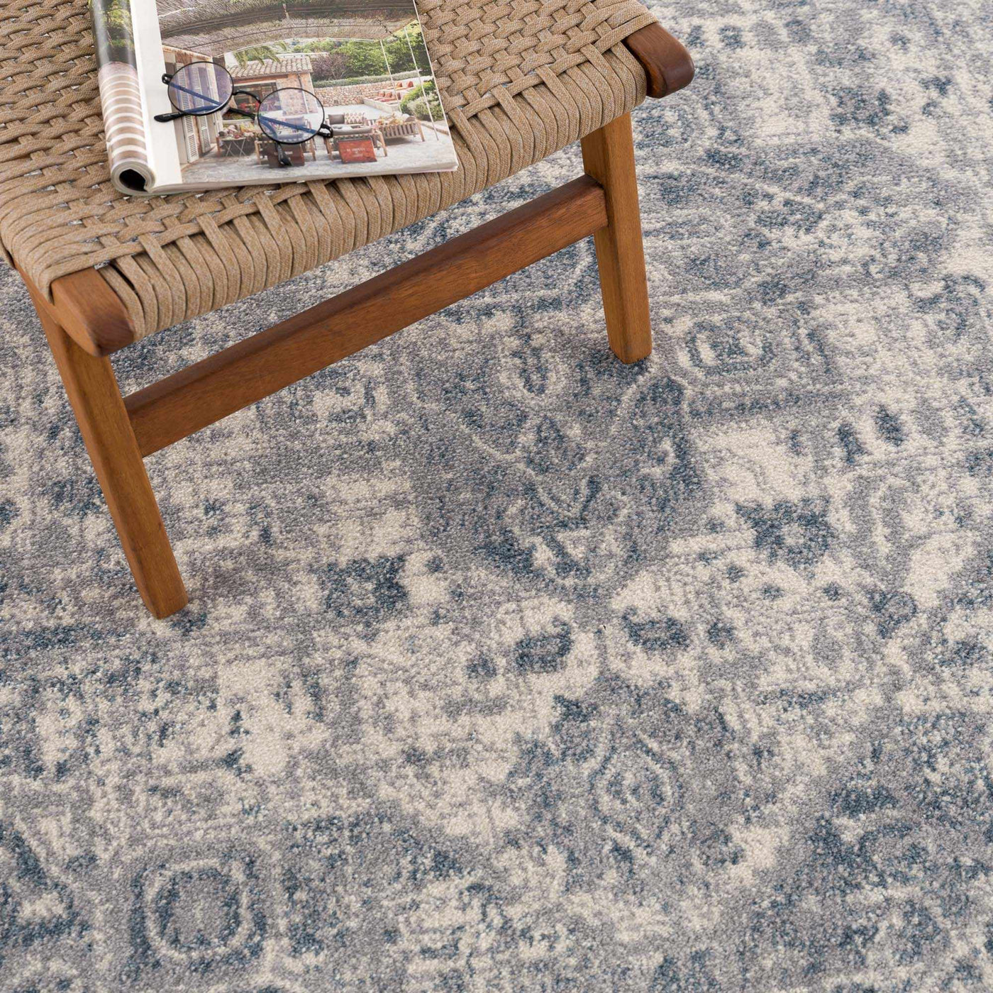 Peeta Gray Blue Medallion Area Rug by Hauteloom