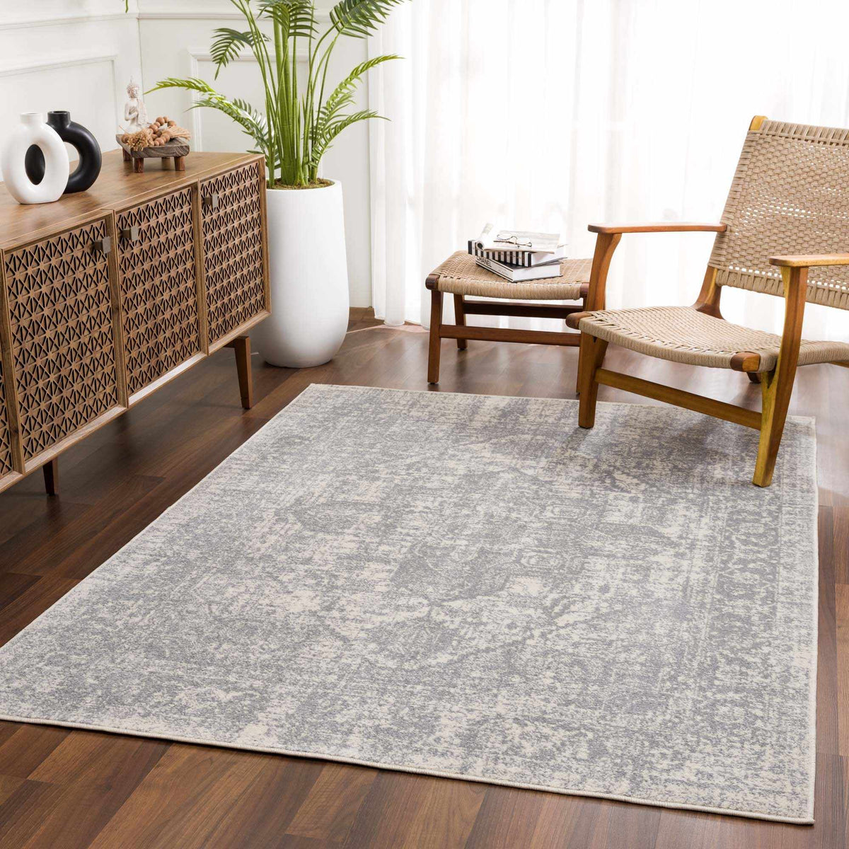 Peeta Gray Medallion Area Rug by Hauteloom