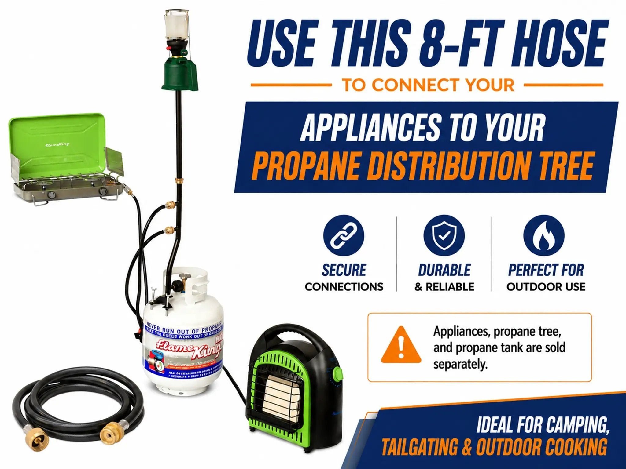 Flame King 8 Ft 1 Pound Propane Tank Gas Hose Adapter Extension by Flame King Products