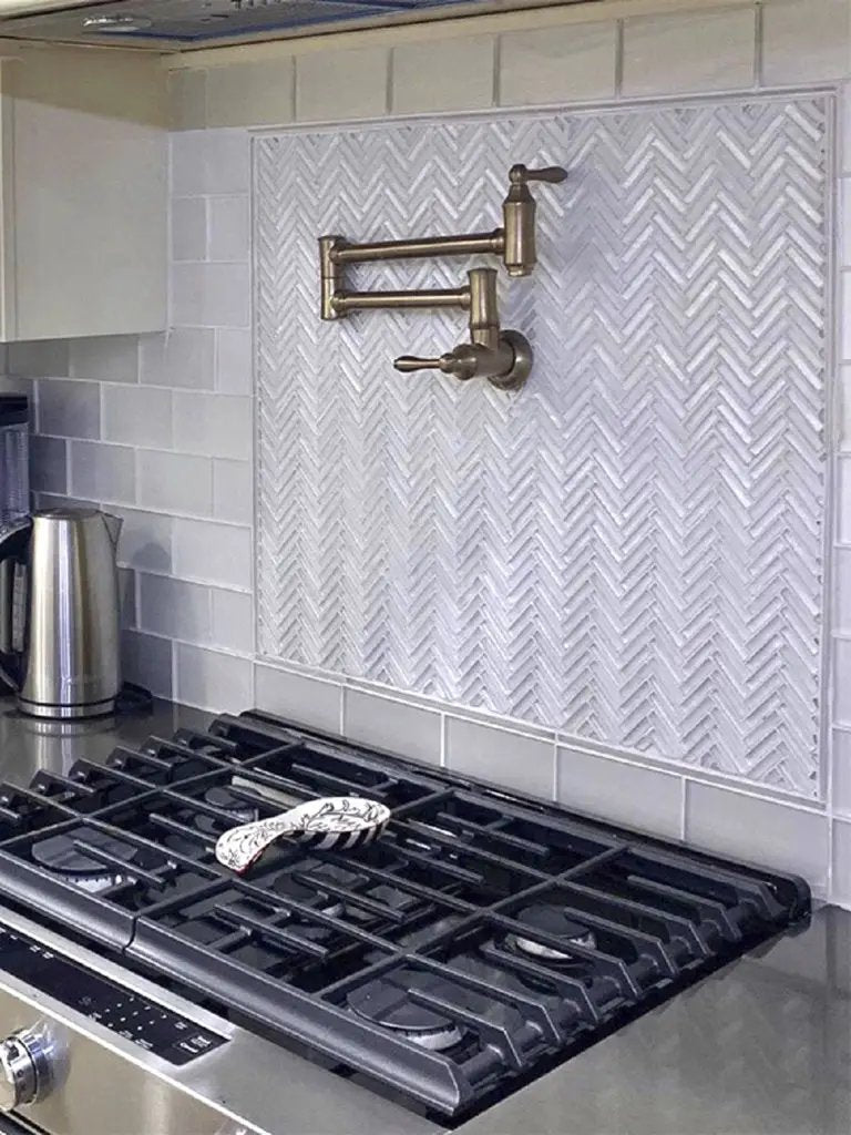 White 12x12 Glossy Matte Herringbone Glass Mosaic Tile (5 pack, 4.83 sq ft/case) by Apollo Tile