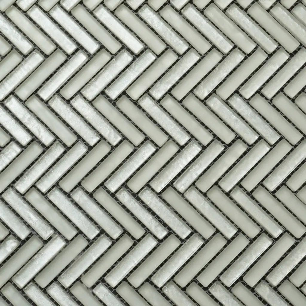 White 12x12 Glossy Matte Herringbone Glass Mosaic Tile (5 pack, 4.83 sq ft/case) by Apollo Tile