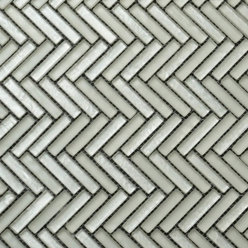 White 12x12 Glossy Matte Herringbone Glass Mosaic Tile (5 pack, 4.83 sq ft/case) by Apollo Tile