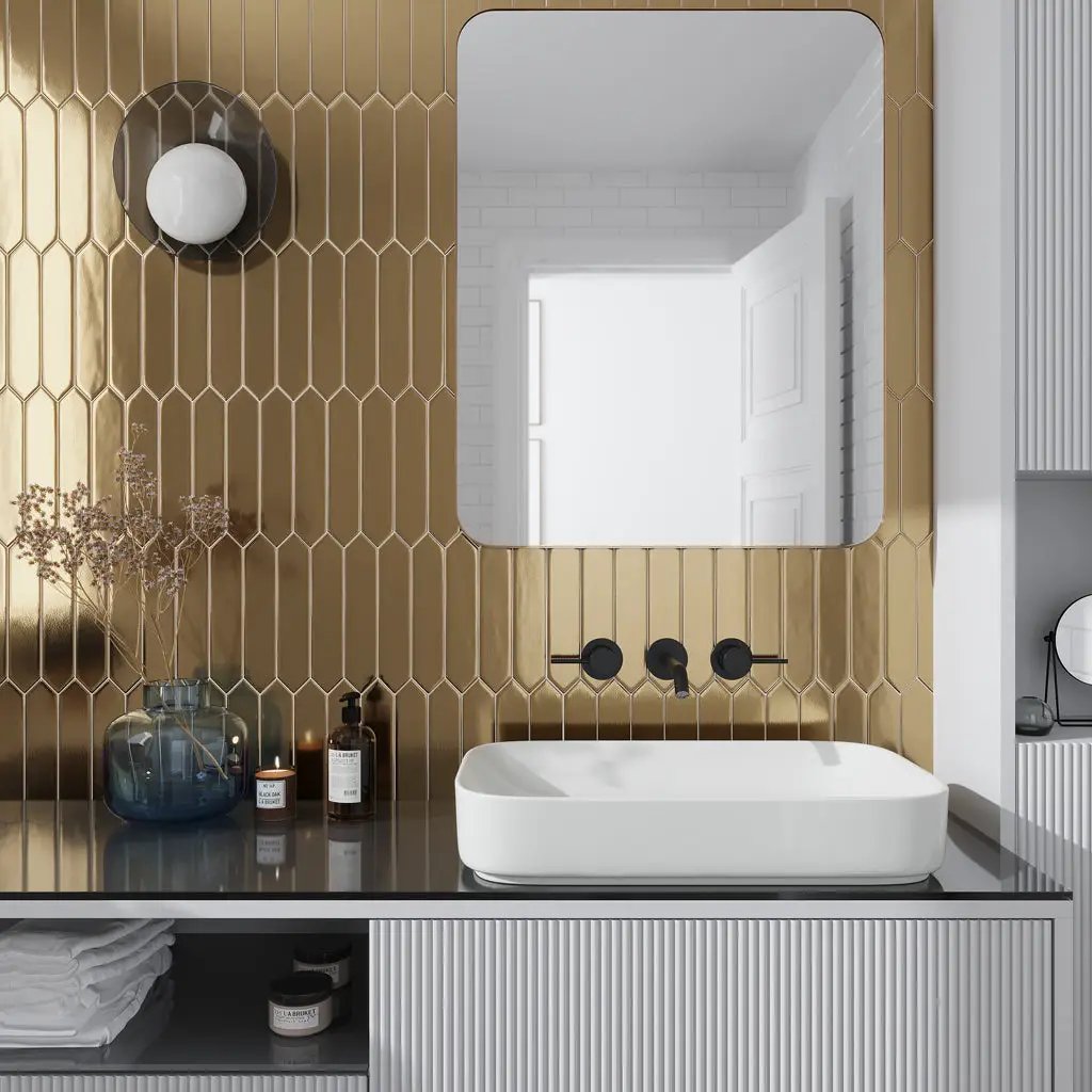 Gold 2x10 Glossy Picket Ceramic Tile (44 pack, 5.38 sq ft/case) by Apollo Tile