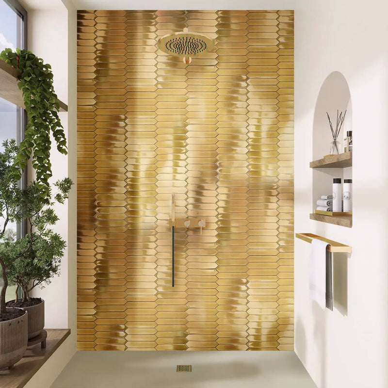 Gold 2x10 Glossy Picket Ceramic Tile (44 pack, 5.38 sq ft/case) by Apollo Tile