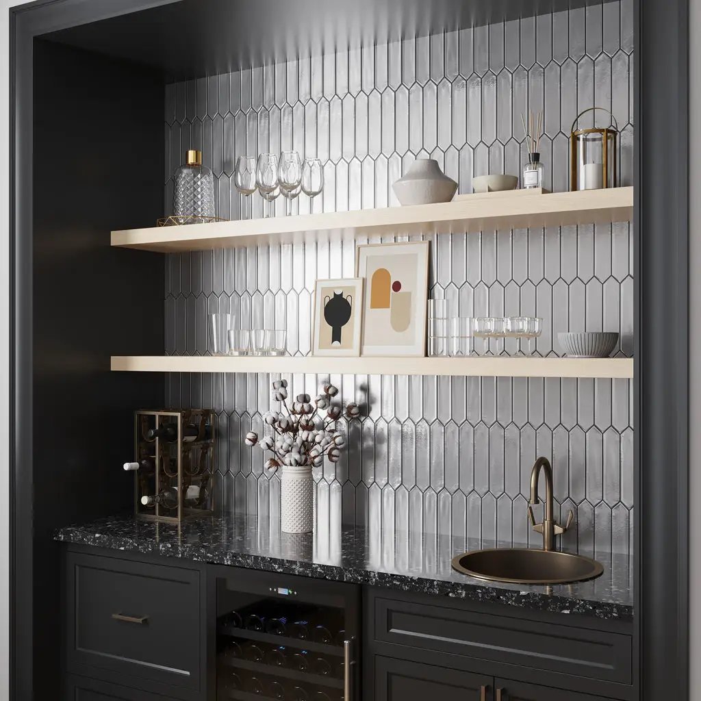Metallic Silver 2x10 Glossy Picket Ceramic Tile (44 pack, 5.38 sq ft/case) by Apollo Tile