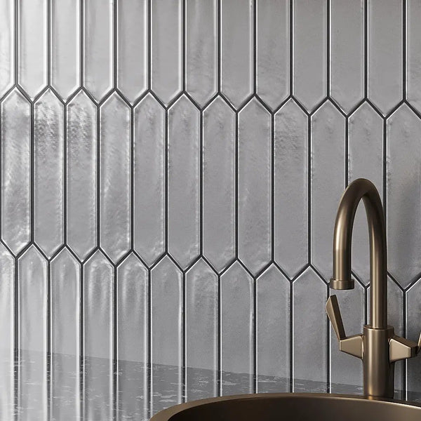 Metallic Silver 2x10 Glossy Picket Ceramic Tile (44 pack, 5.38 sq ft/case)