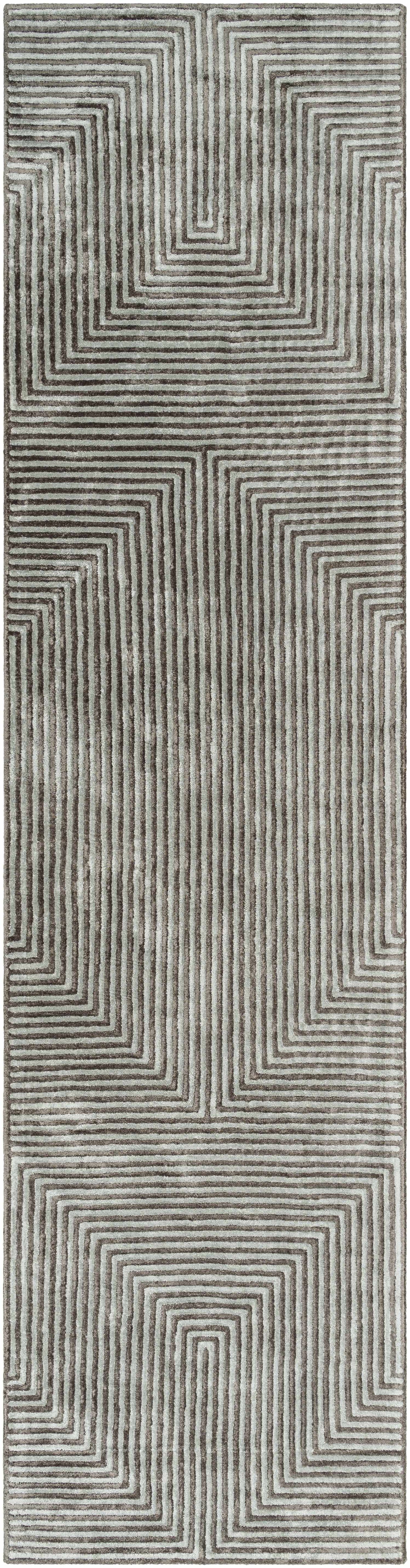 Quartz Patterned Sheen Gray/Green Viscose Rug by Boutique Rugs
