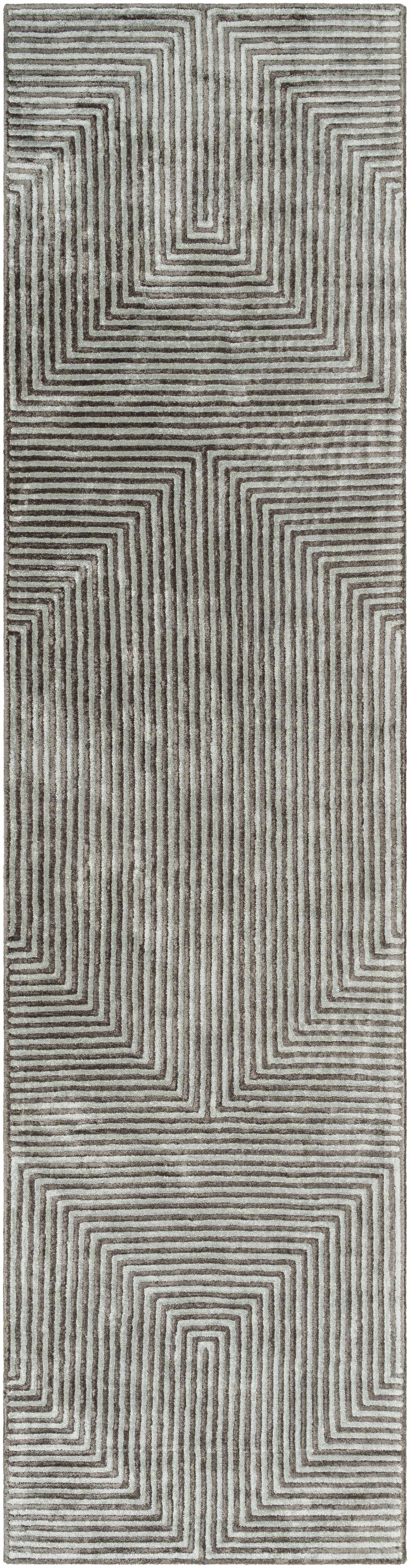 Quartz Patterned Sheen Gray/Green Viscose Rug by Boutique Rugs