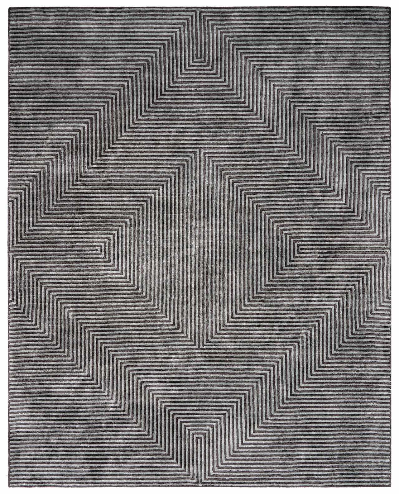 Quartz Patterned Sheen Gray/Green Viscose Rug by Boutique Rugs