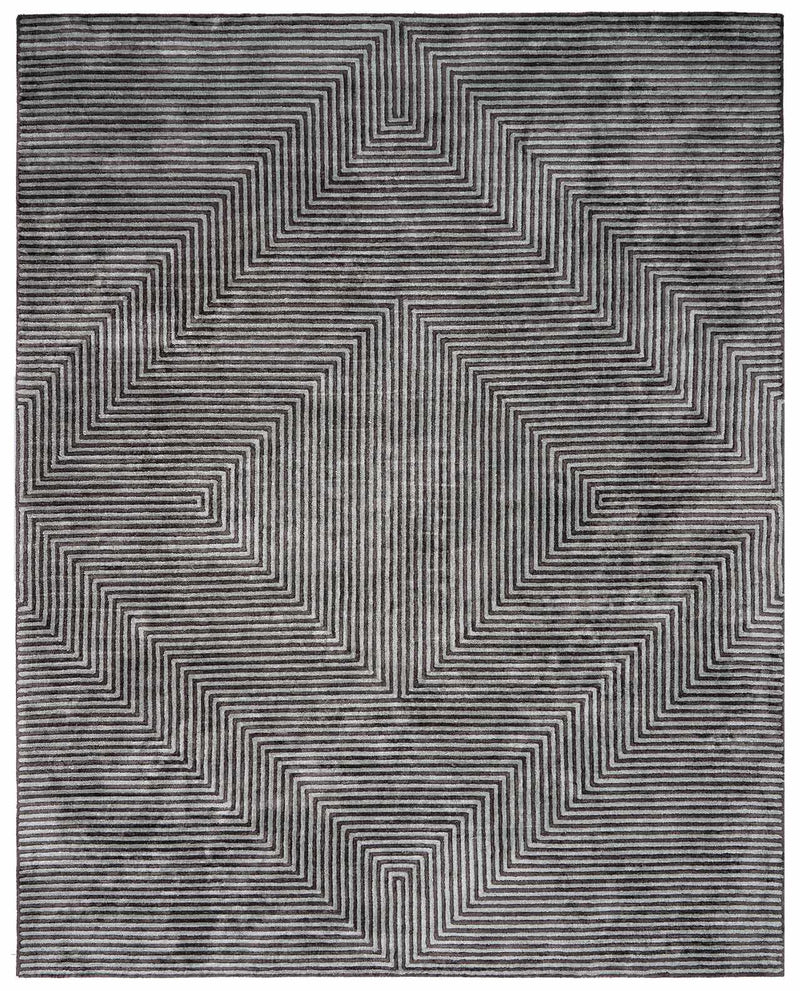 Quartz Patterned Sheen Gray/Green Viscose Rug by Boutique Rugs