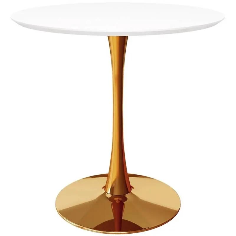 Modern Classic 36-inch Round Pedestal Dining Table with White Top and Gold Base by HomePacific