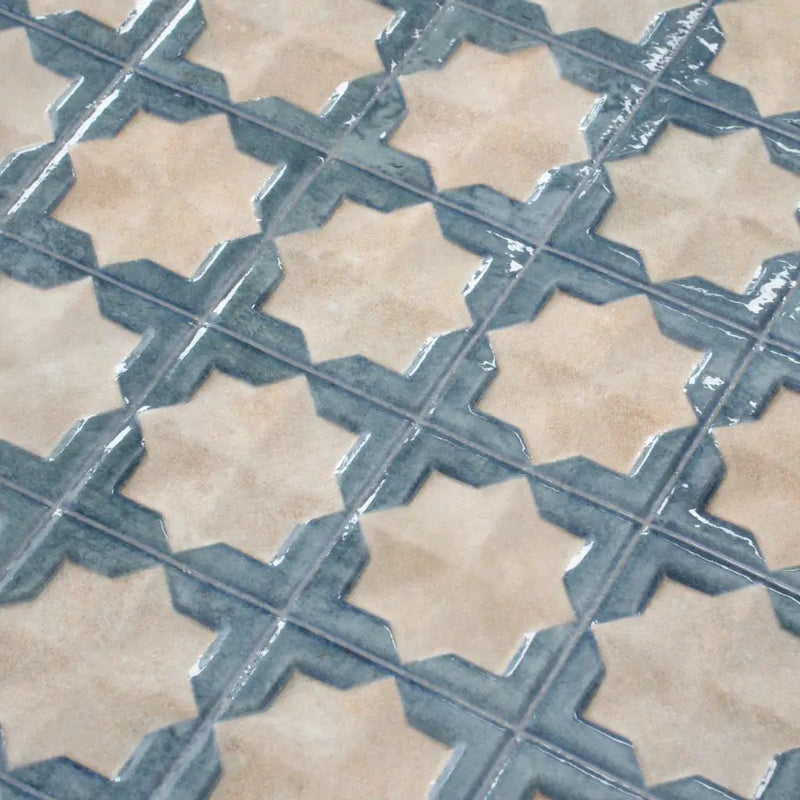 Stone Blue Beige 12x22 Matte Glossy Rectangle with Star Details Porcelain Large Format Tile (7 pack, 13.03 sq ft/case) by Apollo Tile