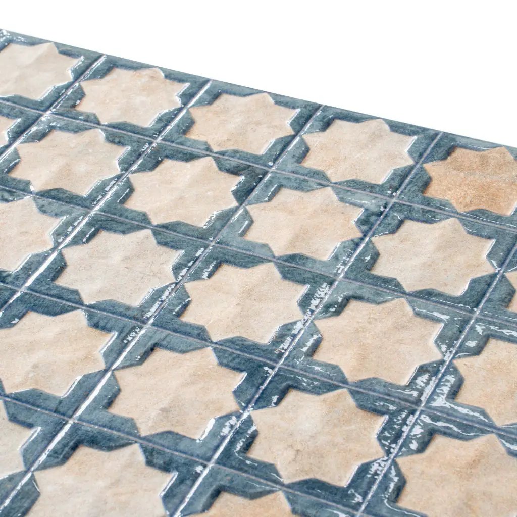 Stone Blue Beige 12x22 Matte Glossy Rectangle with Star Details Porcelain Large Format Tile (7 pack, 13.03 sq ft/case) by Apollo Tile