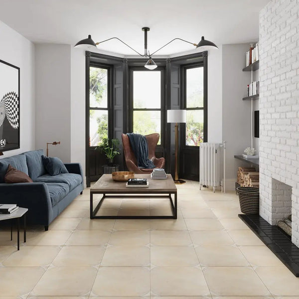 Boutique beige 18x18 Matte Square Porcelain Large Format Tile (7 pack, 14.75 sq ft/case)