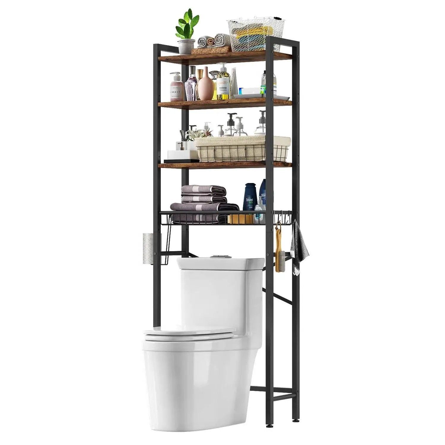 Over the Toilet Storage Freestanding Industrial Metal Wood Shelving Unit by HomePacific