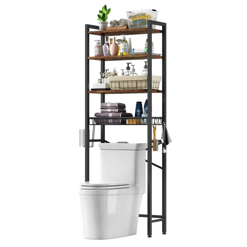 Over the Toilet Storage Freestanding Industrial Metal Wood Shelving Unit by HomePacific